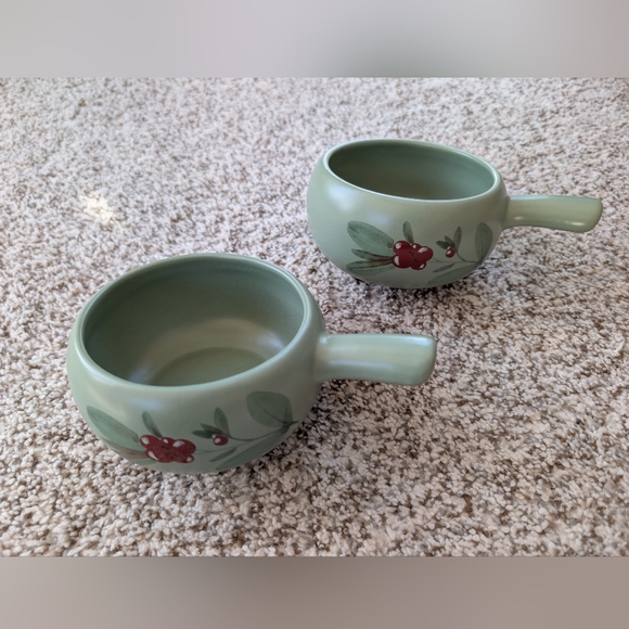 Pfaltzgraff Winterwood Chickadees Soup Bowls Set Of 2 Green - Picture 2 of 5